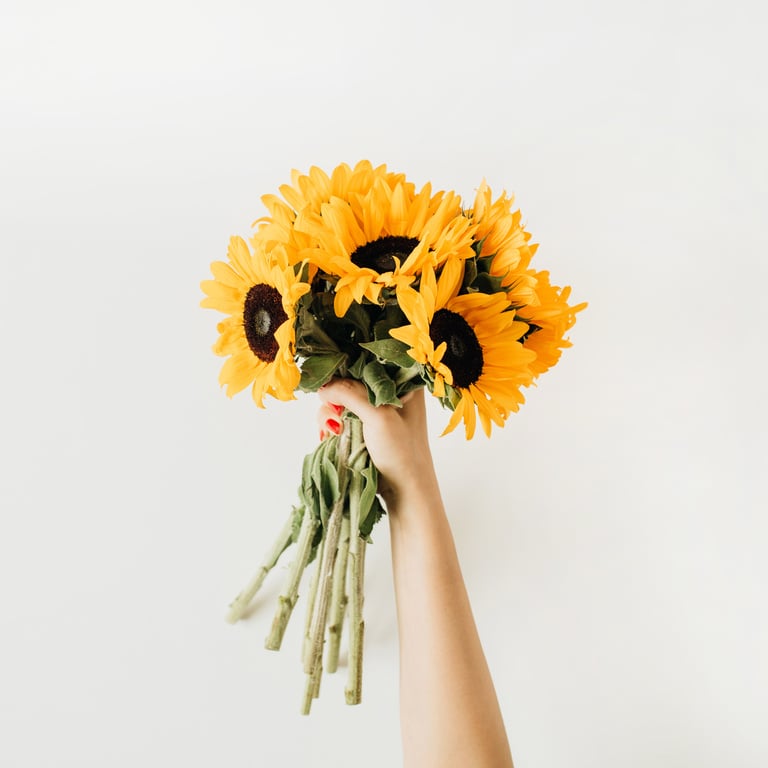 Woman Holding Sunflower Bouquet